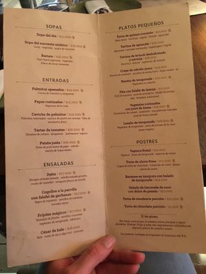 Menu  at Justo Restaurant in Medellin