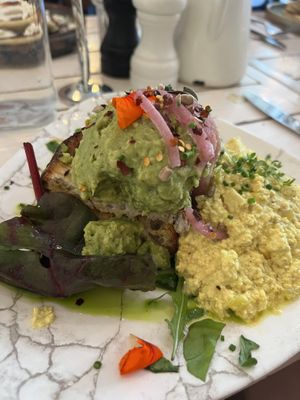 Avocado toast with tofu scramble  at STHLM Brunch Club in Stockholm