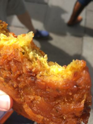 Onion bhaji - more food for on the go, between Fringe shows. at Real Foods in Edinburgh