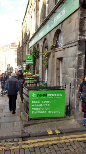 Real foods exterior Broughton Street. at Real Foods in Edinburgh
