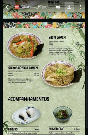 Vegan menu online   at Hinode in Sao Paulo