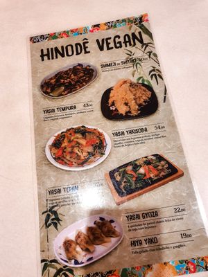 Menu at Hinode in Sao Paulo