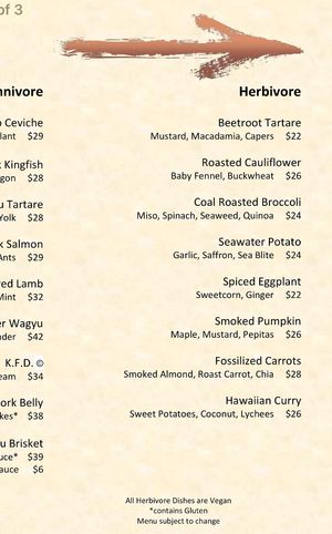 Menu at Detour in Woolloongabba