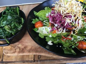 the bun-less vegan burger at Two Trees Eatery in Tibubeneng