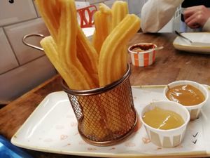Churros with peanut butter dip and biscoff dip at Loop & Scoop in Glasgow