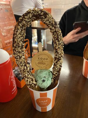 vegan chocolate loop and scoop with mint choc chip ice cream  at Loop & Scoop in Glasgow