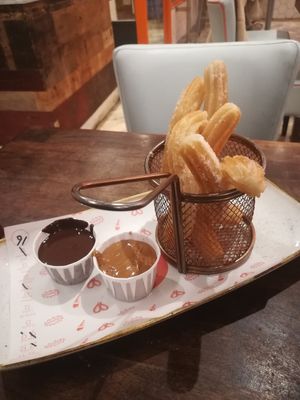 Churros with dark chocolate and biscoff dip at Loop & Scoop in Glasgow