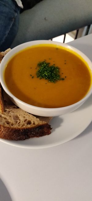 Sweet potato and coconut soup at Castello Coffee - Barclay Terrace in Edinburgh