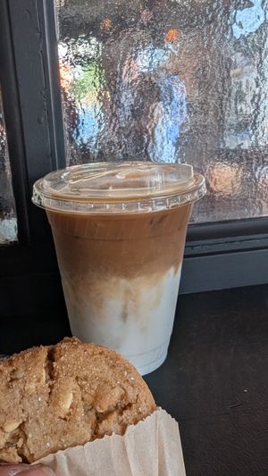 Peanut butter cookie and macadamia milk latte at The Le Labo Cafe in Brooklyn