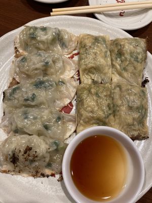 Vegetable gyoza on the left, tofu skin gyoza on the right   at Chao Chao Gyoza Shijo-Kawaramachi in Kyoto