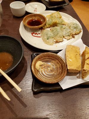 (Half eaten) - sets were so big they barely fit on the table at Chao Chao Gyoza Shijo-Kawaramachi in Kyoto