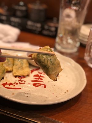 Yuba Gyoza - freeze dried tofu wrapped with soy milk skin, served with sauce at Chao Chao Gyoza Shijo-Kawaramachi in Kyoto