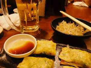 Gyoza, sides and beer at Chao Chao Gyoza Shijo-Kawaramachi in Kyoto
