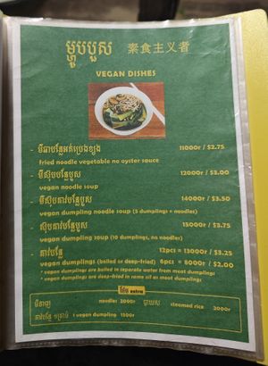 Vegan menu at Ecran Noodles in Kampot