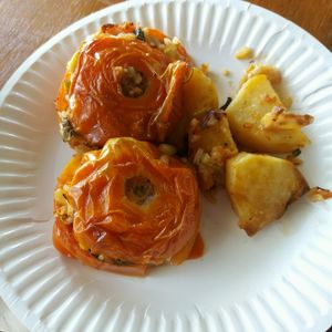 stuffed tomatoes at Greek Vegan Bakery in Revesby