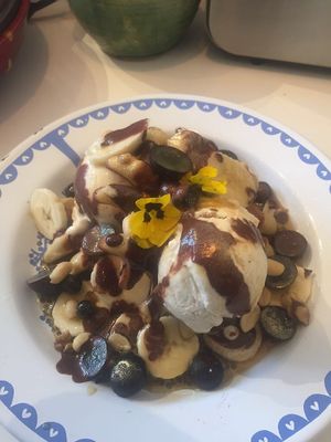 Buckwheat waffles with fruit and nuts smothered in chocolate sauce! at BBVegan in Chichester