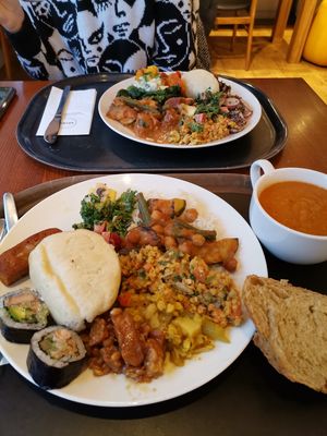 Vegan sushi, bao bun, banana bread, soup, curry etc  at Spirit in Rotterdam