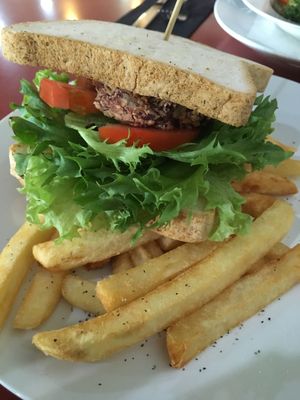 Vegan burger  at Bonzai Cafe in Greymouth