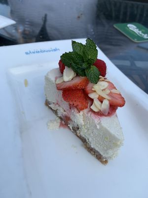 Vegan dessert - raspberry and lemon cheesecake  at Hemingway's By The Bay in Outlying Islands