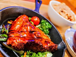 Roasted soy chicken at Veggie House in Chiba