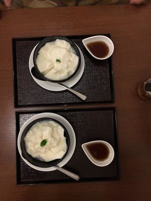 Vegan almond jelly dessert  at Veggie House in Chiba