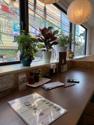 Upstairs at the bar overlooking the road at Veggie House in Chiba