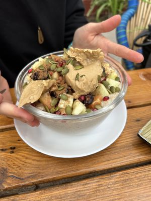 Amaranth bowl with added toppings   at Ira's Kitchen & Tea Room in Rishikesh