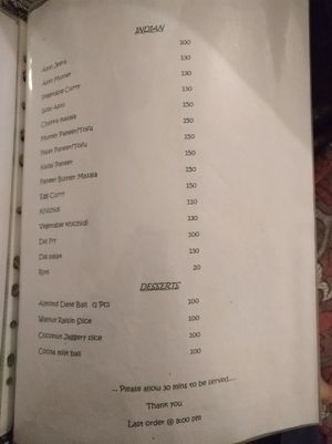 menu at Ira's Kitchen & Tea Room in Rishikesh