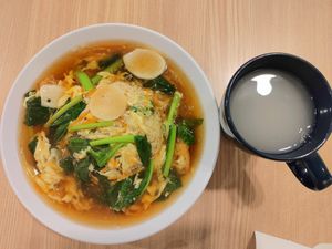 Vege Mui Fan (Rice with gravy) $5.00 and Barley drink $1.70 at D'life 蔬食 - Toa Payoh  in Central Singapore