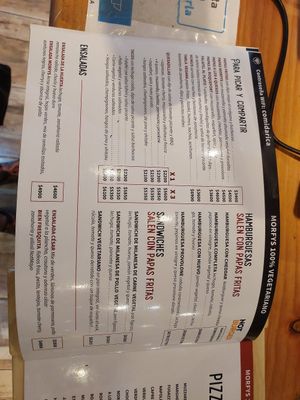 Menu at Morfys in San Carlos De Bariloche