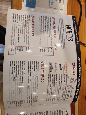 Menu at Morfys in San Carlos De Bariloche