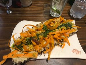 Vegan toast with hummus and quinoa at Le Pain Quotidien - Bela Vista in Sao Paulo