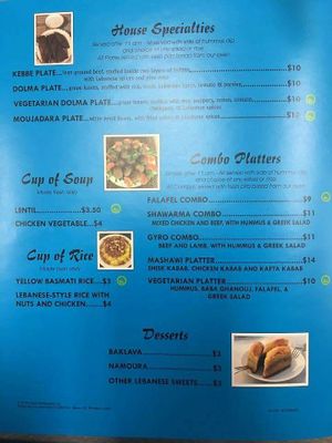 Menu at Cedar Mediterranean Restaurant in Rochester