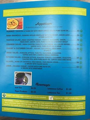 Menu at Cedar Mediterranean Restaurant in Rochester