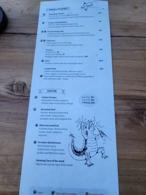 Menu 2 November 2023 at Atlas Beer Cafe in Queenstown