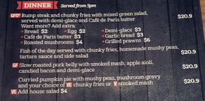 Dinner menu at Atlas Beer Cafe in Queenstown