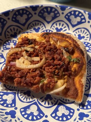 A close up of my pastor pizza   at VG Pizza in Mexico City