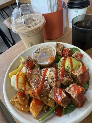 Delicious coffee and build my own bowl with crispy tofuu  at Proud Sprout in Collingwood