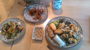 Just a part of the lunch buffet, they have about 15 dishes, from normally dishes to hot bun. pho, pudding for dessert and fruits. at Tu An in Hanoi