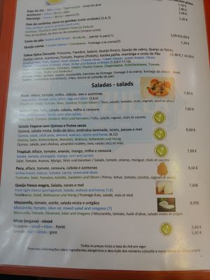 Menu at Zarzuela in Lisbon