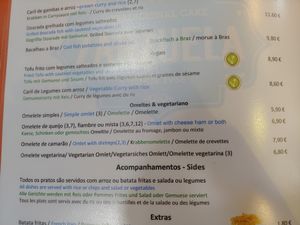 Menu at Zarzuela in Lisbon