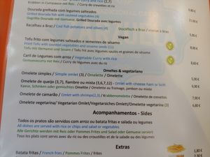 Menu at Zarzuela in Lisbon