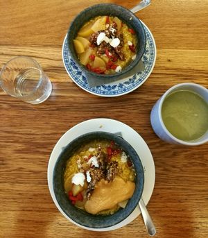 warm millet with apple, goji and crackers at Grains in Vienna