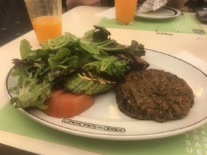 “Quitandinha” burger with salad (ask without dressing) and grilled vegetables. at Lanchonete da Cidade - Jardins in Sao Paulo