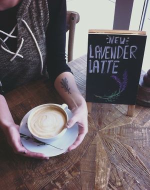 Lavender latte at Uncommon Grounds in Grand Rapids