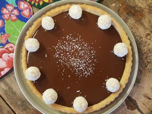 Coconut and chocolate tarte at Dona Flor Cafe in Lisbon