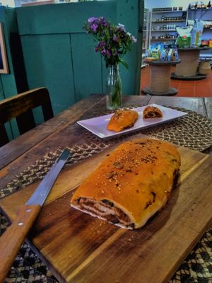 Vegan savoury roll (rocambole) at Dona Flor Cafe in Lisbon