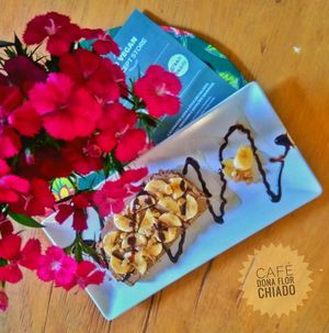 Peanut butter, banana and nuts tartine  at Dona Flor Cafe in Lisbon