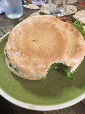 Jackfruit burger - couldn’t wait to start - sorry! at Dona Flor Cafe in Lisbon
