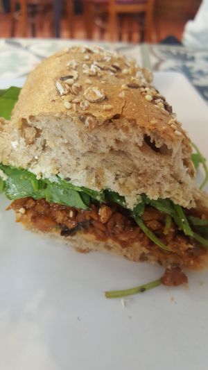 Seitan bolognese Sandwich, this time on different bread at Dona Flor Cafe in Lisbon